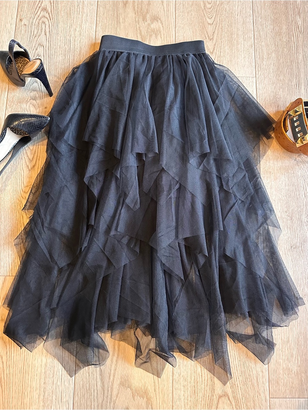 Black Layered Tulle Skirt w/Elastic Waistband Size S